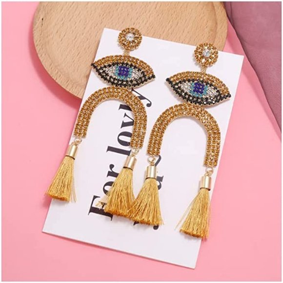 Evil Eye 🧿 Dangle Crystal Earrings - Picture 5 of 5